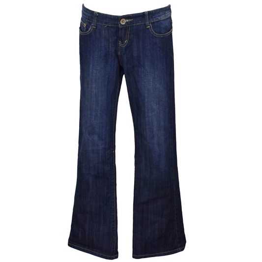 Dökkbláar low waist gallabuxur