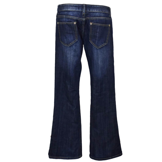 Dökkbláar low waist gallabuxur