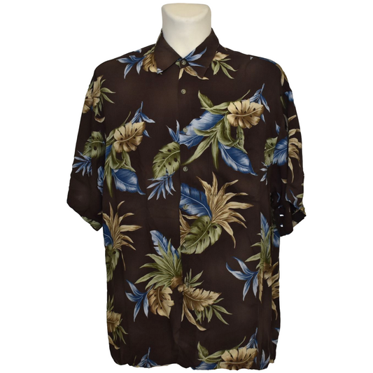 Brún Hawaii skyrta með laufamynstri