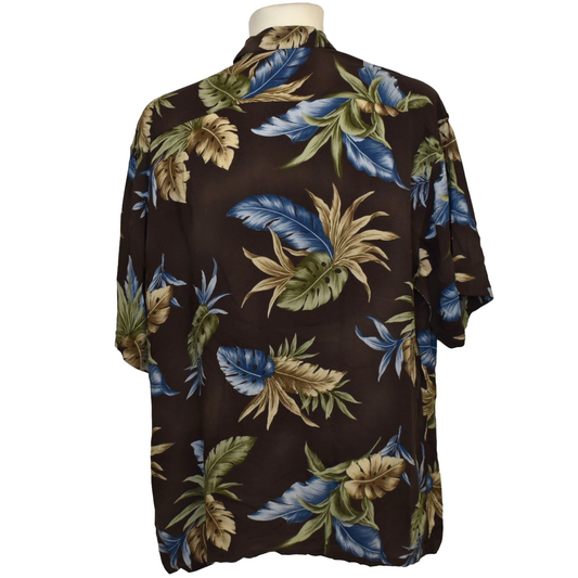 Brún Hawaii skyrta með laufamynstri