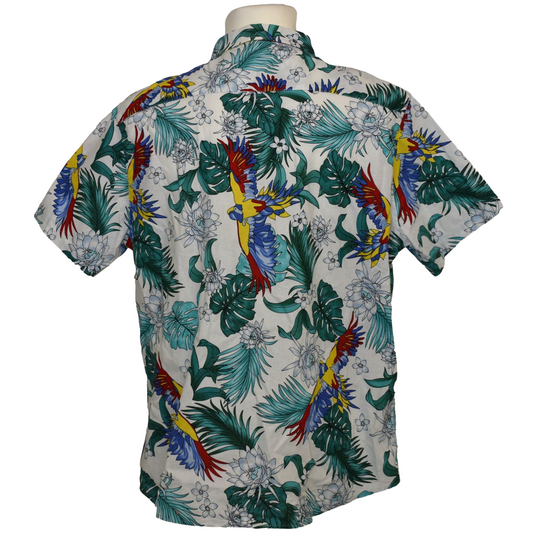 Hvít Hawaii skyrta með páfagaukamynstri