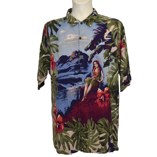 Linen Hawaii skyrta með strandarmynd