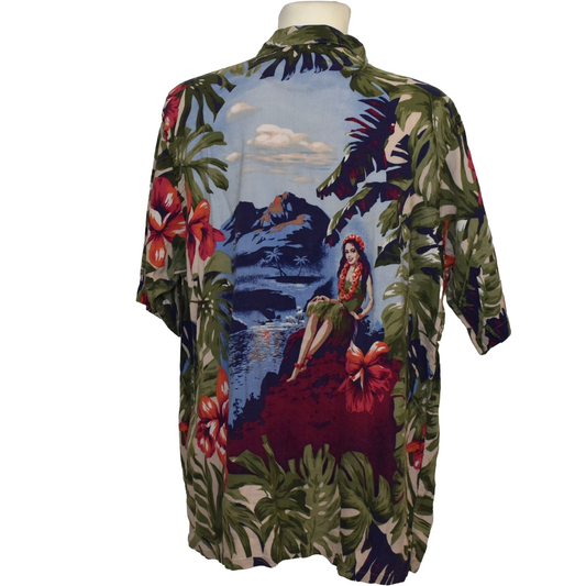 Linen Hawaii skyrta með strandarmynd