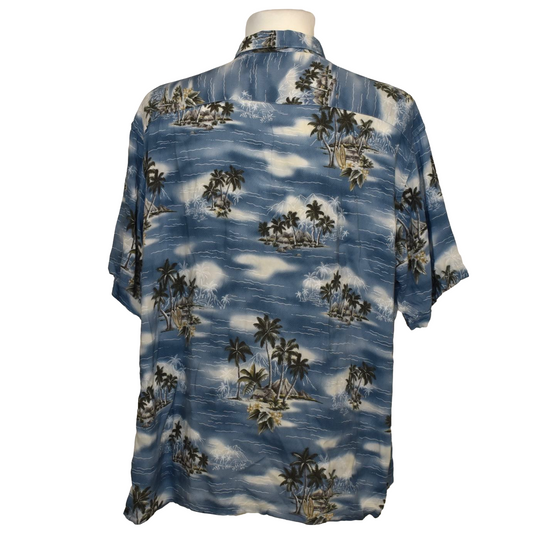 Blá Hawaii skyrta með pálmatrjás eyjum