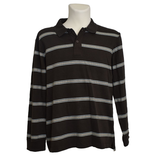Brúnn röndóttur polo síðermabolur