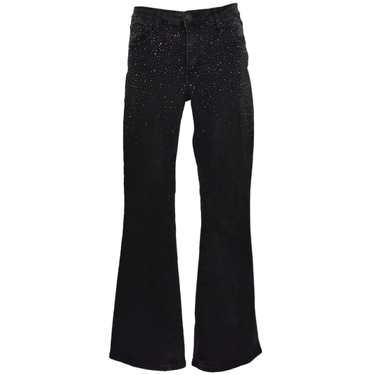 Svartar High Waist flared buxur með steinum