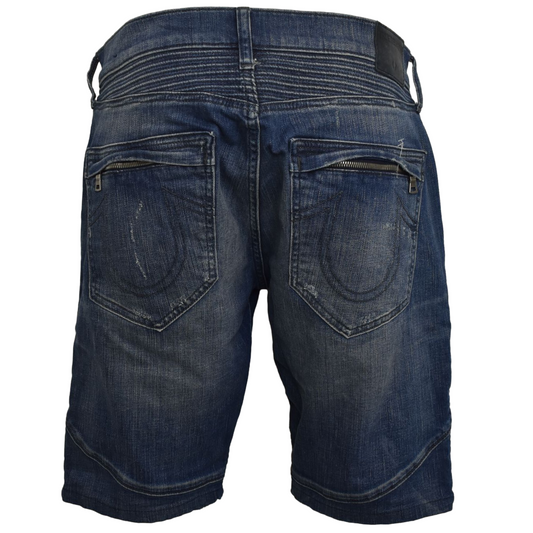True Religion bláar rifflaðar stuttbuxur